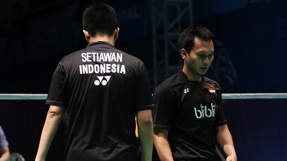 Pasangan ganda putra Hendra Setiawan/Mohammad Ahsan kembali gagal persembahkan gelar untuk Indonesia. Copyright: © PBSI